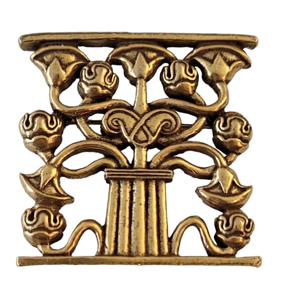 Metropolitan Museum of Art Gold Tone Corbel Flower Tree of Life Pin Brooch, M601 - Picture 1 of 10